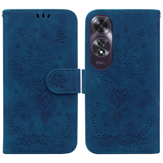 For OPPO A60 4G Butterfly Rose Embossed Leather Phone Case(Blue) - OPPO Cases by buy2fix | Online Shopping UK | buy2fix