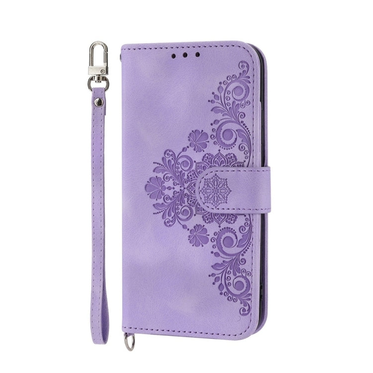 For Xiaomi 14 Skin-feel Flowers Embossed Wallet Leather Phone Case(Purple) - 14 Cases by buy2fix | Online Shopping UK | buy2fix