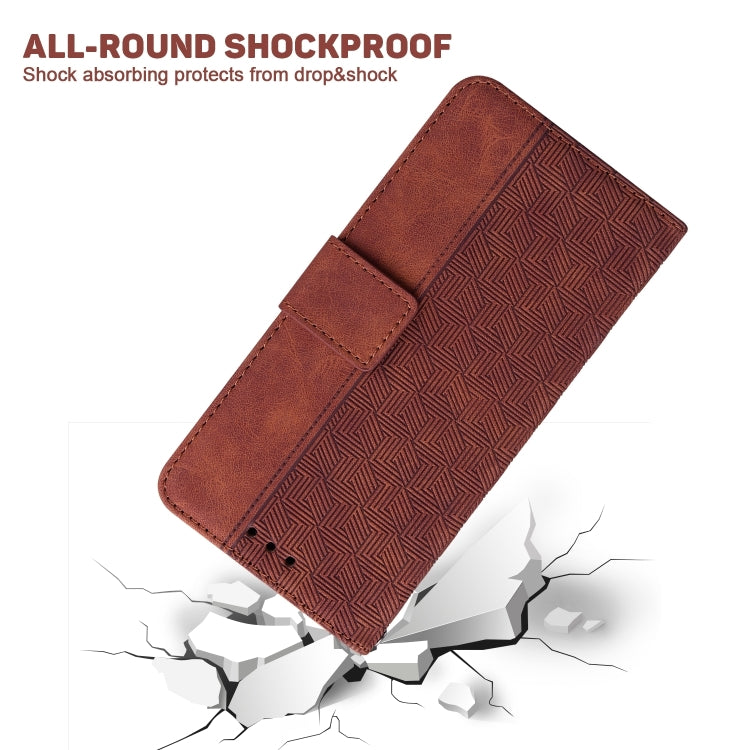 For iPhone 16 Geometric Embossed Leather Phone Case(Brown) - iPhone 16 Cases by buy2fix | Online Shopping UK | buy2fix