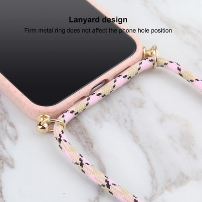 For iPhone 16 Wheat Straw TPU Shockproof Phone Case with Neck Lanyard(Pink) - iPhone 16 Cases by buy2fix | Online Shopping UK | buy2fix