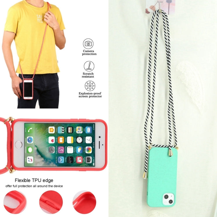 For iPhone 16 Wheat Straw TPU Shockproof Phone Case with Neck Lanyard(Green) - iPhone 16 Cases by buy2fix | Online Shopping UK | buy2fix