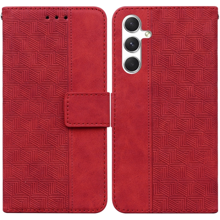 For Samsung Galaxy S24+ 5G Geometric Embossed Leather Phone Case(Red) - Galaxy S24+ 5G Cases by buy2fix | Online Shopping UK | buy2fix