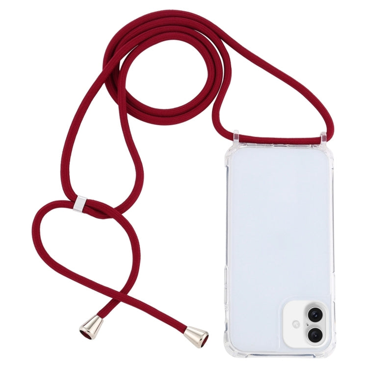 For iPhone 16 Transparent Acrylic Airbag Shockproof Phone Protective Case with Lanyard(Claret) - iPhone 16 Cases by buy2fix | Online Shopping UK | buy2fix