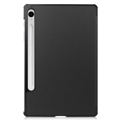 For Samsung Galaxy Tab S9 FE Custer Pure Color 3-Fold Holder Smart Leather Tablet Case(Black) - Galaxy Tab S9 FE by buy2fix | Online Shopping UK | buy2fix