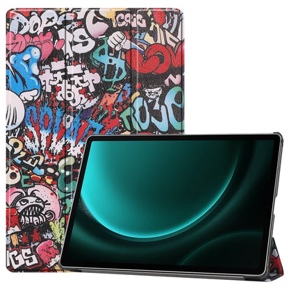 For Samsung Galaxy Tab S9 FE+ Custer Painted 3-Fold Holder Smart Leather Tablet Case(Graffiti) - Galaxy Tab S9 FE+ by buy2fix | Online Shopping UK | buy2fix