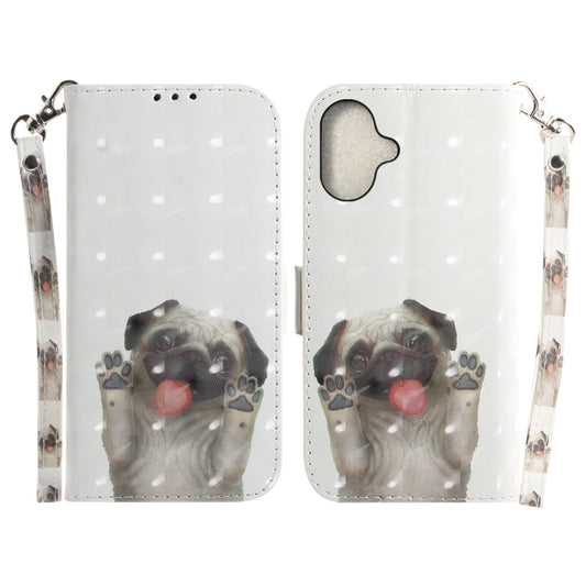 For iPhone 16 3D Colored Horizontal Flip Leather Phone Case(Pug) - iPhone 16 Cases by buy2fix | Online Shopping UK | buy2fix