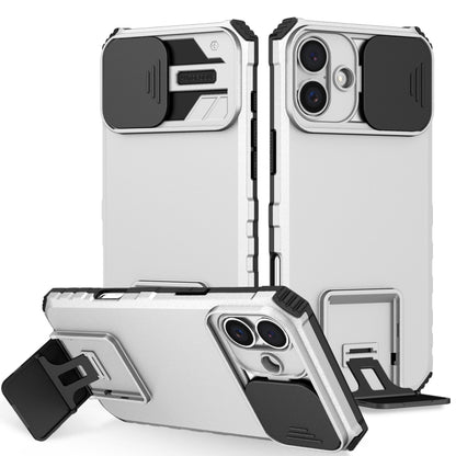 For iPhone 16 Stereoscopic Holder Sliding Camshield Phone Case(White) - iPhone 16 Cases by buy2fix | Online Shopping UK | buy2fix