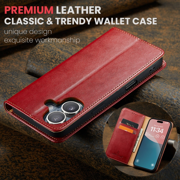 For iPhone 16 Plus Fierre Shann PU Genuine Leather Texture Phone Case(Red) - iPhone 16 Plus Cases by FIERRE SHANN | Online Shopping UK | buy2fix