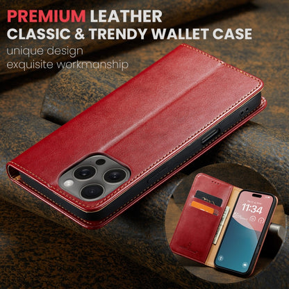 For iPhone 16 Pro Max Fierre Shann PU Genuine Leather Texture Phone Case(Red) - iPhone 16 Pro Max Cases by FIERRE SHANN | Online Shopping UK | buy2fix