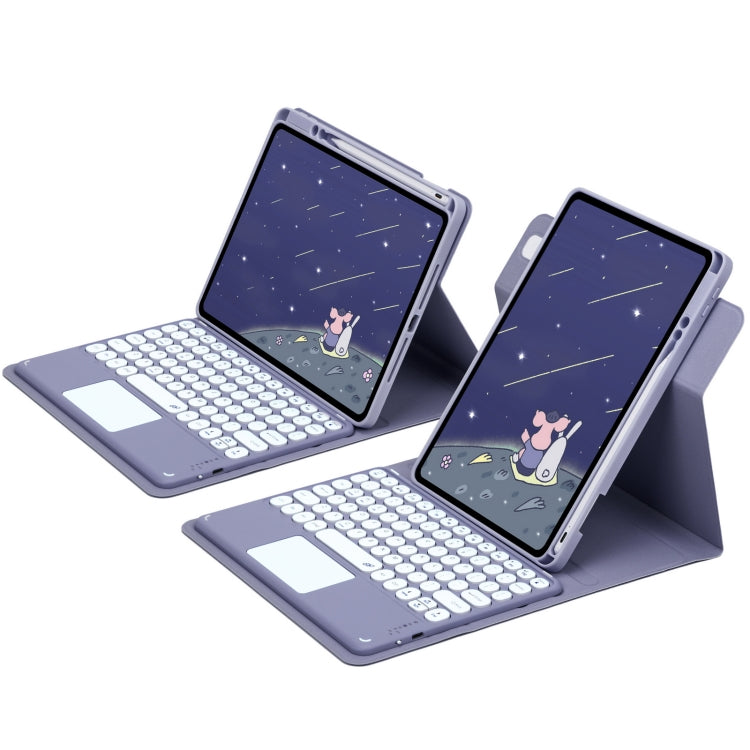 For iPad 10th Gen 10.9 2022 Round Button 360 Degree Rotatable Bluetooth Keyboard Leather Case with Touchpad(Lavender Purple) - Universal by buy2fix | Online Shopping UK | buy2fix