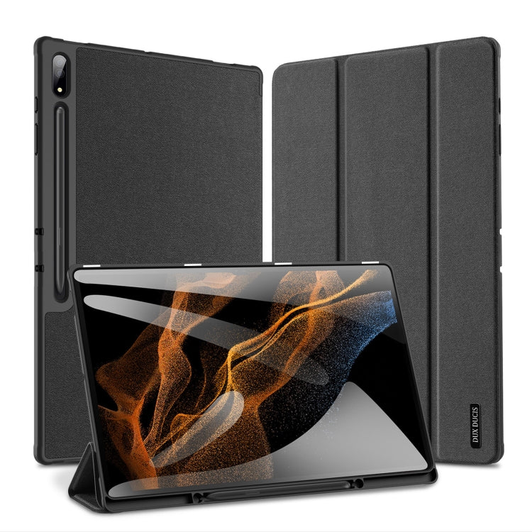 For Samsung Galaxy Tab S9 Ultra/S8 Ultra DUX DUCIS Domo Series Cloth Texture Magnetic Leather Tablet Case(Black) - Galaxy Tab S9 Ultra Cases by DUX DUCIS | Online Shopping UK | buy2fix