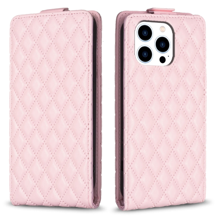 For iPhone 16 Pro Max Diamond Lattice Vertical Flip Leather Phone Case(Pink) - iPhone 16 Pro Max Cases by buy2fix | Online Shopping UK | buy2fix