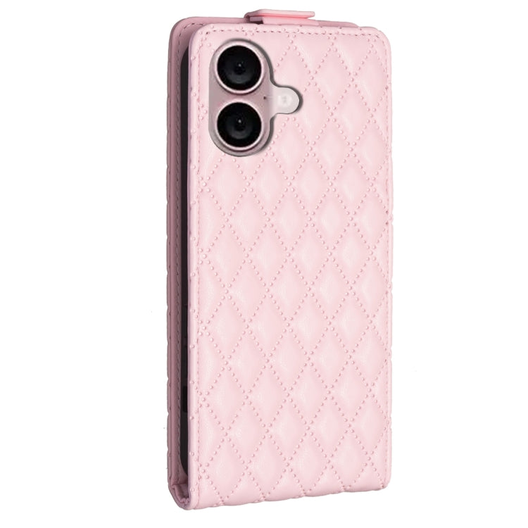 For iPhone 16 Plus Diamond Lattice Vertical Flip Leather Phone Case(Pink) - iPhone 16 Plus Cases by buy2fix | Online Shopping UK | buy2fix