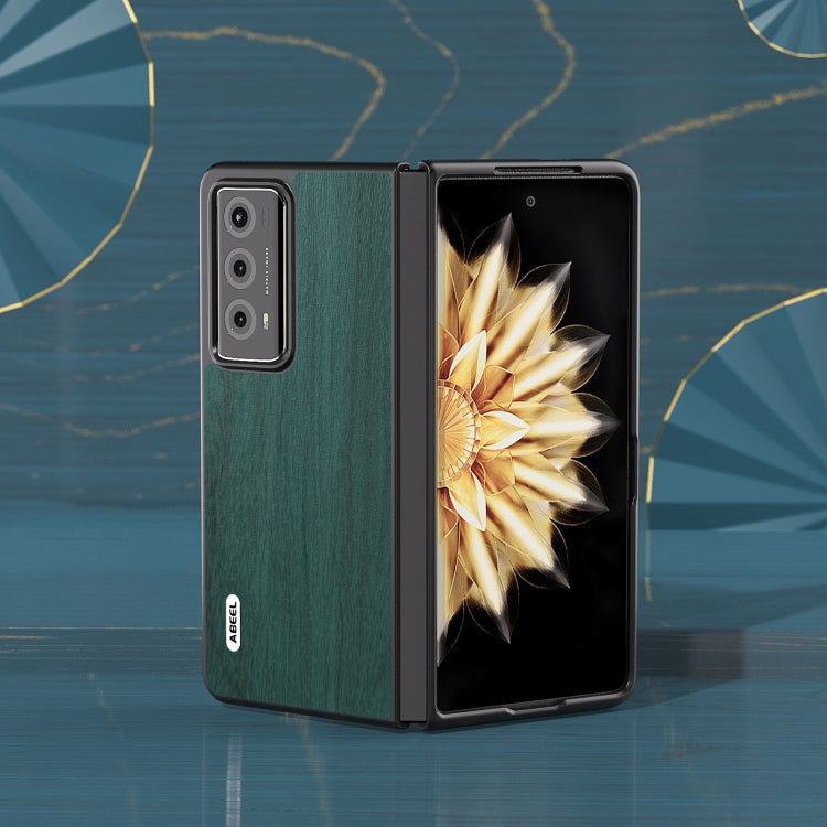 For Honor Magic V2 ABEEL Wood Texture PU Phone Case(Green) - Honor Cases by buy2fix | Online Shopping UK | buy2fix
