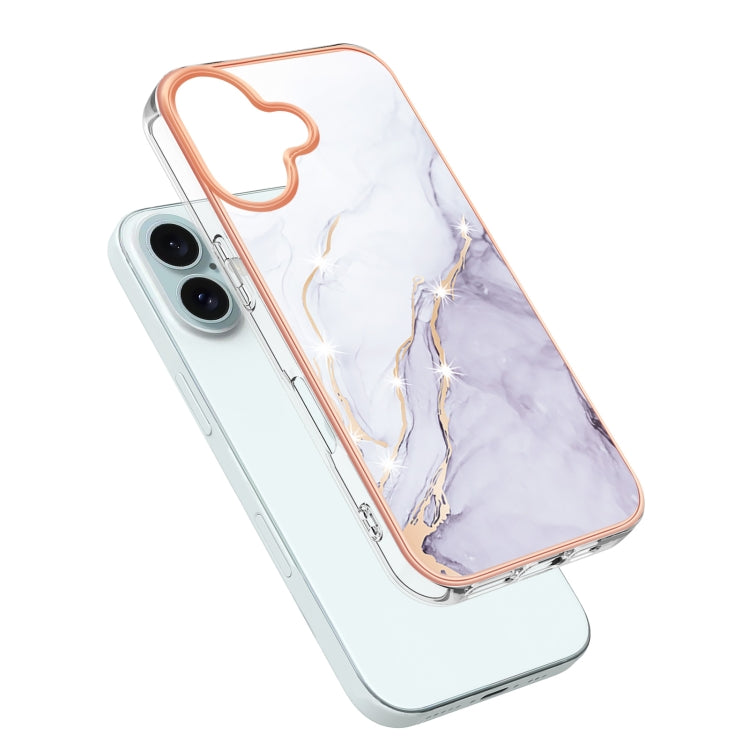 For iPhone 16 Plus Electroplating Marble Pattern Dual-side IMD TPU Shockproof Phone Case (White 006) - iPhone 16 Plus Cases by buy2fix | Online Shopping UK | buy2fix