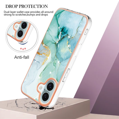 For iPhone 16 Electroplating Marble Pattern Dual-side IMD TPU Shockproof Phone Case(Green 003) - iPhone 16 Cases by buy2fix | Online Shopping UK | buy2fix