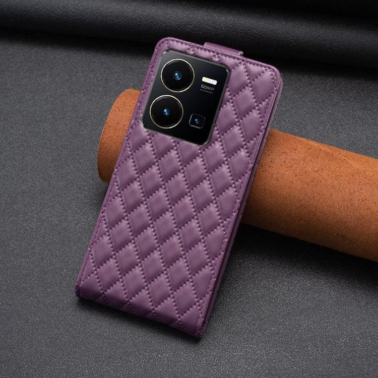 For vivo Y35 4G / Y22s Diamond Lattice Vertical Flip Leather Phone Case(Dark Purple) - vivo Cases by buy2fix | Online Shopping UK | buy2fix