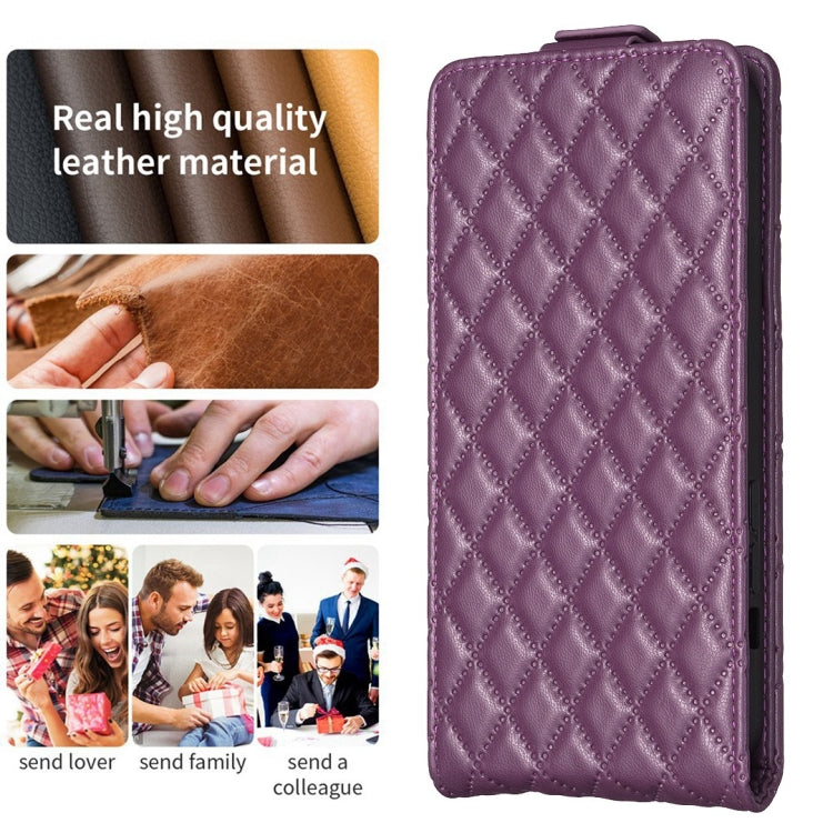 For vivo Y35 4G / Y22s Diamond Lattice Vertical Flip Leather Phone Case(Dark Purple) - vivo Cases by buy2fix | Online Shopping UK | buy2fix