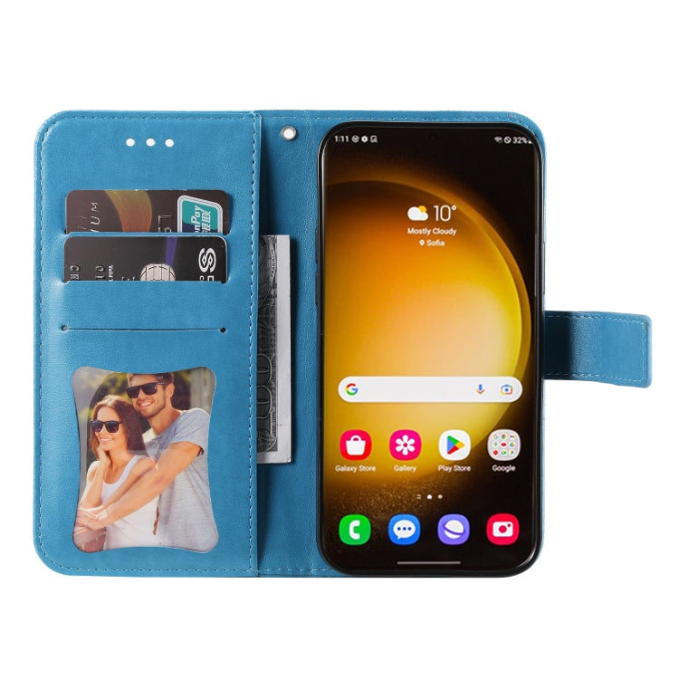 For Samsung Galaxy S24 Ultra 7-petal Flowers Embossing Leather Phone Case(Blue) - Galaxy S24 Ultra 5G Cases by buy2fix | Online Shopping UK | buy2fix