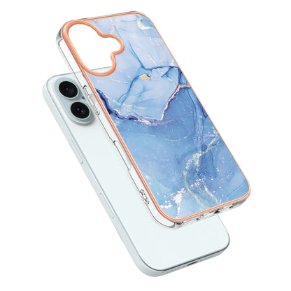 For iPhone 16 Plus Electroplating Marble Dual-side IMD Phone Case(Blue 018) - iPhone 16 Plus Cases by buy2fix | Online Shopping UK | buy2fix