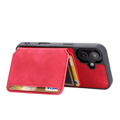 For iPhone 16 Skin Feel Dream RFID Anti-theft PU Card Bag Phone Case(Red) - iPhone 16 Cases by buy2fix | Online Shopping UK | buy2fix