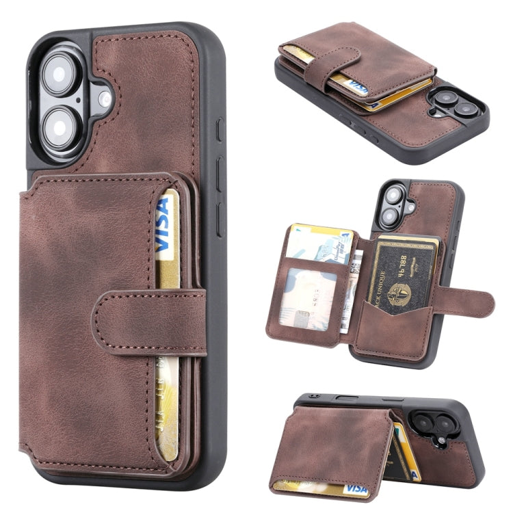 For iPhone 16 Skin Feel Dream RFID Anti-theft PU Card Bag Phone Case(Coffee) - iPhone 16 Cases by buy2fix | Online Shopping UK | buy2fix