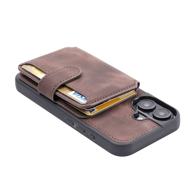 For iPhone 16 Skin Feel Dream RFID Anti-theft PU Card Bag Phone Case(Coffee) - iPhone 16 Cases by buy2fix | Online Shopping UK | buy2fix