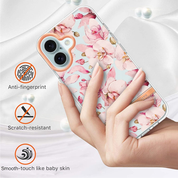 For iPhone 16 Plus Flowers and Plants Series IMD TPU Phone Case(Pink Gardenia) - iPhone 16 Plus Cases by buy2fix | Online Shopping UK | buy2fix