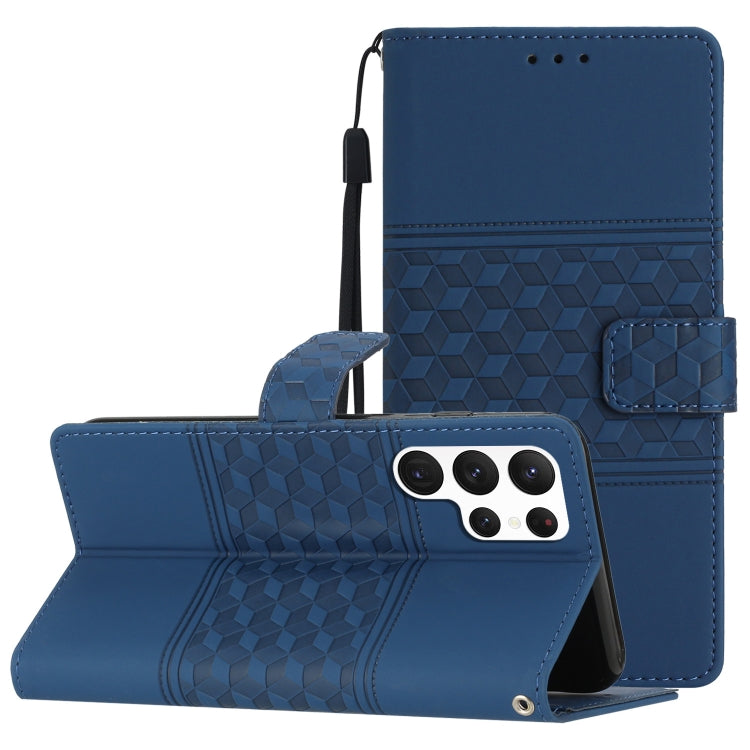 For Samsung Galaxy S24 Ultra 5G Diamond Embossed Skin Feel Leather Phone Case(Dark Blue) - Galaxy S24 Ultra 5G Cases by buy2fix | Online Shopping UK | buy2fix