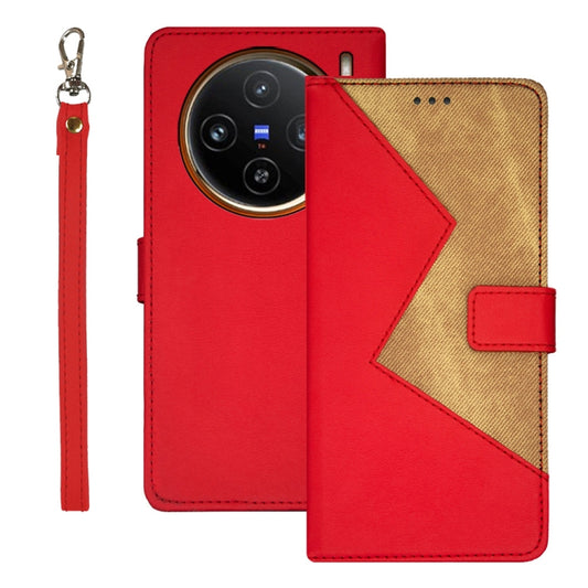 For vivo X100 idewei Two-color Splicing Leather Phone Case(Red) - X100 Cases by idewei | Online Shopping UK | buy2fix