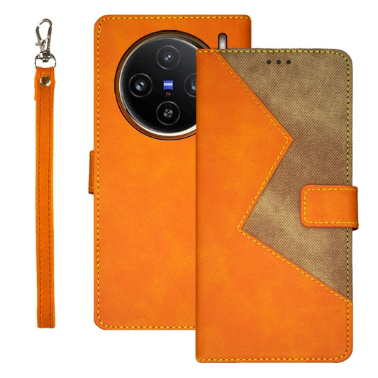 For vivo X100 idewei Two-color Splicing Leather Phone Case(Orange) - X100 Cases by idewei | Online Shopping UK | buy2fix