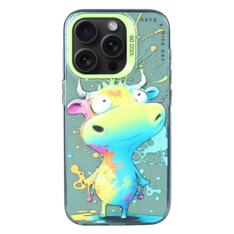 For iPhone 16 Pro Max Animal Pattern Oil Painting Series PC + TPU Phone Case(Colorful Cattle) - iPhone 16 Pro Max Cases by buy2fix | Online Shopping UK | buy2fix