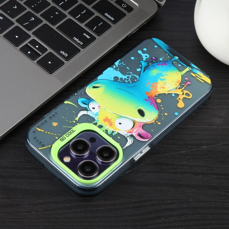 For iPhone 16 Pro Max Animal Pattern Oil Painting Series PC + TPU Phone Case(Green Dog) - iPhone 16 Pro Max Cases by buy2fix | Online Shopping UK | buy2fix