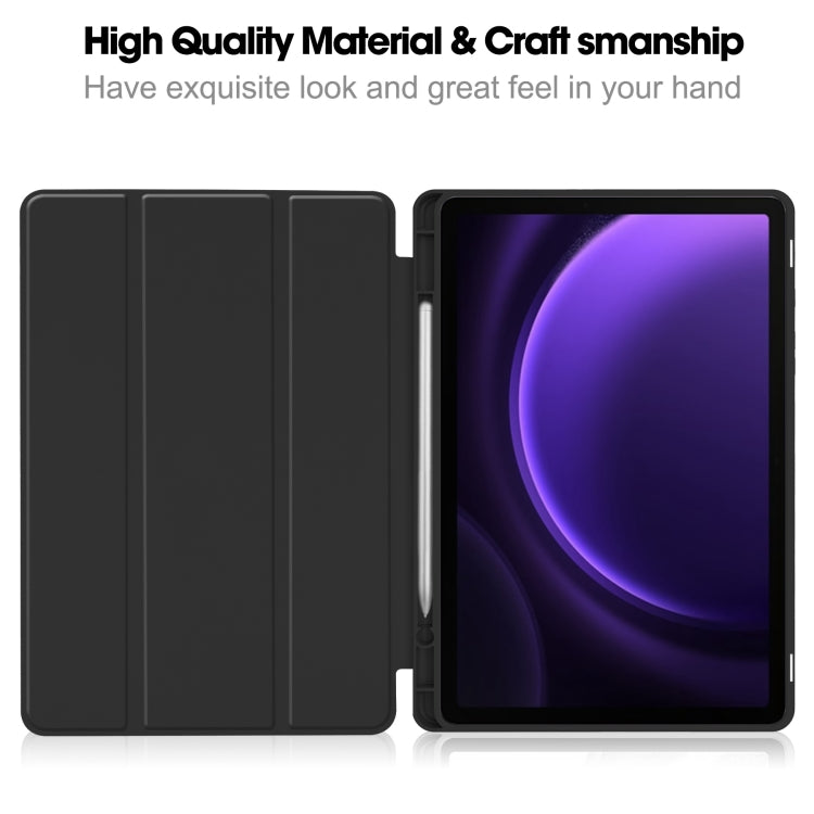 For Samsung Galaxy Tab S9 FE 3-Fold Pure Color TPU Smart Leather Tablet Case with Pen Slot(Black) - Galaxy Tab S9 FE by buy2fix | Online Shopping UK | buy2fix