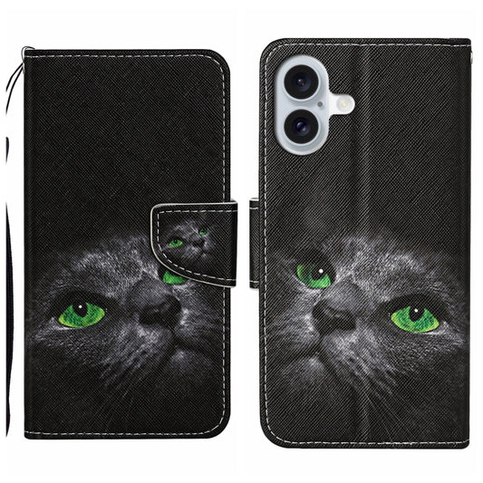 For iPhone 16 3D Colored Drawing Flip Leather Phone Case(Black Cat) - iPhone 16 Cases by buy2fix | Online Shopping UK | buy2fix