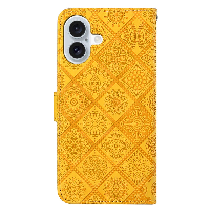 For iPhone 16 Plus Ethnic Style Embossed Pattern Leather Phone Case(Yellow) - iPhone 16 Plus Cases by buy2fix | Online Shopping UK | buy2fix