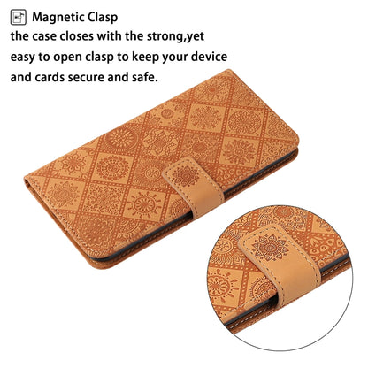 For iPhone 16 Ethnic Style Embossed Pattern Leather Phone Case(Brown) - iPhone 16 Cases by buy2fix | Online Shopping UK | buy2fix