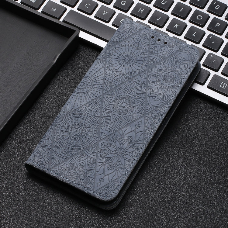 For iPhone 16 Pro Ethnic Embossed Adsorption Leather Phone Case(Grey) - iPhone 16 Pro Cases by buy2fix | Online Shopping UK | buy2fix