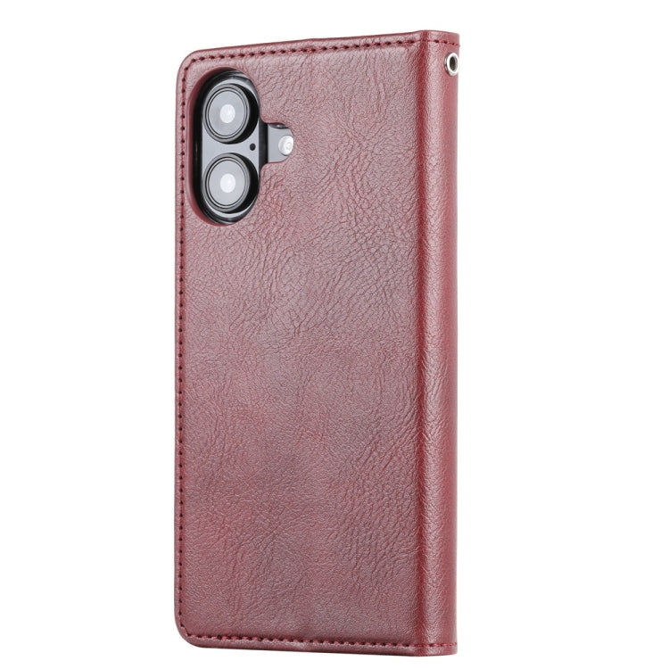 For iPhone 16 Knead Skin Texture Flip Leather Phone Case(Wine Red) - iPhone 16 Cases by buy2fix | Online Shopping UK | buy2fix