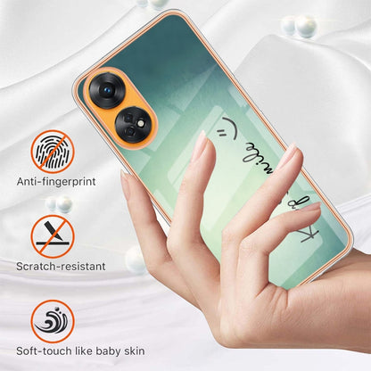 For OPPO Reno8 T 4G Electroplating Marble Dual-side IMD Phone Case(Smile) - OPPO Cases by buy2fix | Online Shopping UK | buy2fix
