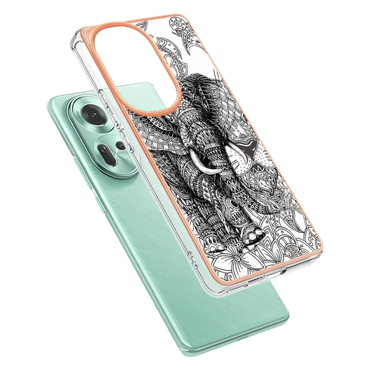 For OPPO Reno11 5G Global Electroplating Marble Dual-side IMD Phone Case(Totem Elephant) - Reno11 Cases by buy2fix | Online Shopping UK | buy2fix