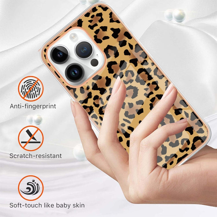 For iPhone 16 Pro Electroplating Marble Dual-side IMD Phone Case(Leopard Print) - iPhone 16 Pro Cases by buy2fix | Online Shopping UK | buy2fix