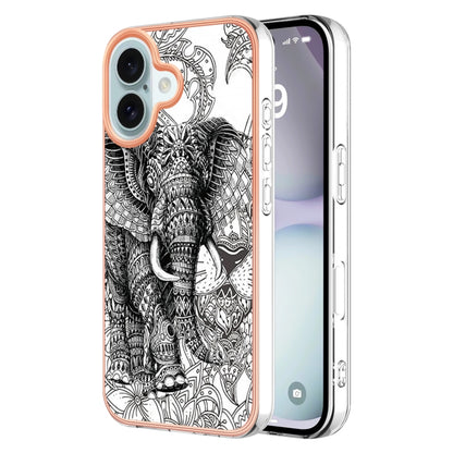 For iPhone 16 Plus Electroplating Marble Dual-side IMD Phone Case(Totem Elephant) - iPhone 16 Plus Cases by buy2fix | Online Shopping UK | buy2fix