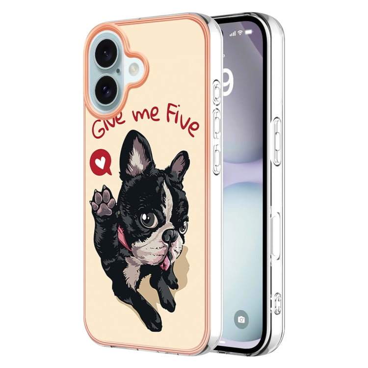 For iPhone 16 Plus Electroplating Marble Dual-side IMD Phone Case(Lucky Dog) - iPhone 16 Plus Cases by buy2fix | Online Shopping UK | buy2fix