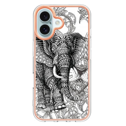 For iPhone 16 Electroplating Marble Dual-side IMD Phone Case(Totem Elephant) - iPhone 16 Cases by buy2fix | Online Shopping UK | buy2fix