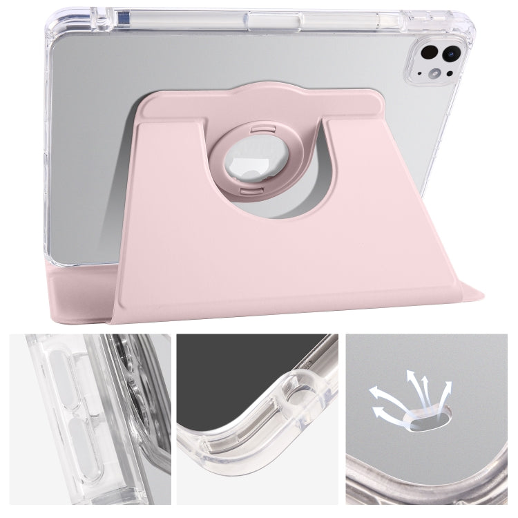 For iPad Pro 13 2024 Clear Acrylic 360 Rotation Detachable Leather Tablet Case(Pink) - iPad Pro 13 2024 Cases by buy2fix | Online Shopping UK | buy2fix