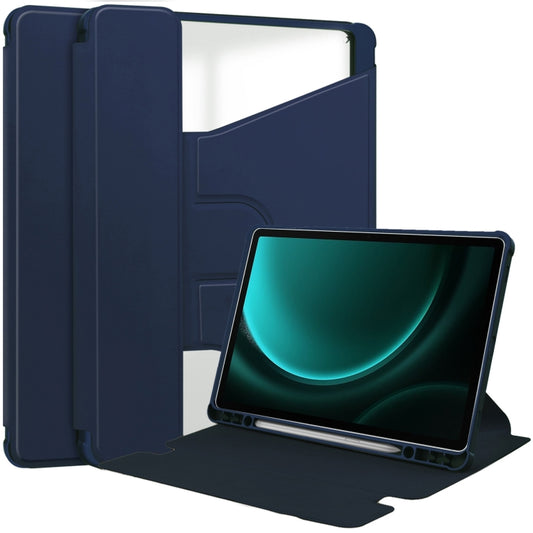 For Samsung Galaxy Tab S9 FE+ 360 Rotation Transparent Smart Leather Case(Dark Blue) - Galaxy Tab S9 FE+ by buy2fix | Online Shopping UK | buy2fix