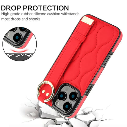 For iPhone 16 Pro Max Non-slip Full Coverage Ring PU Phone Case with Wristband(Red) - iPhone 16 Pro Max Cases by buy2fix | Online Shopping UK | buy2fix