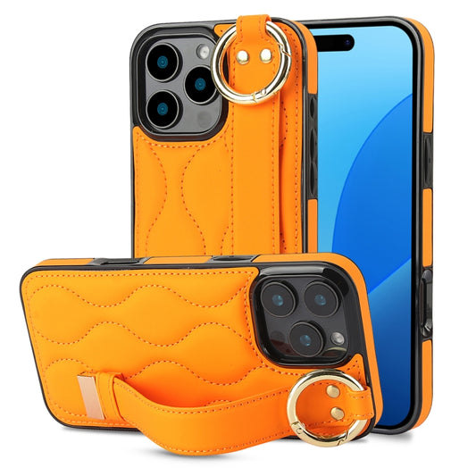 For iPhone 16 Pro Non-slip Full Coverage Ring PU Phone Case with Wristband(Orange) - iPhone 16 Pro Cases by buy2fix | Online Shopping UK | buy2fix