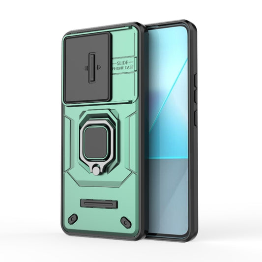 For Xiaomi Redmi Note 13 Pro 5G Sliding Camshield TPU + PC Shockproof Phone Case with Holder(Green) - Note 13 Pro Cases by buy2fix | Online Shopping UK | buy2fix